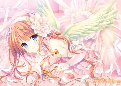お次は「電撃大王」連載のピンナップ。純白のドレス、背中の翼がファンタジックな世界観を演出しています。翼の後ろにはキュートなお尻が……もしかしてはいてない?