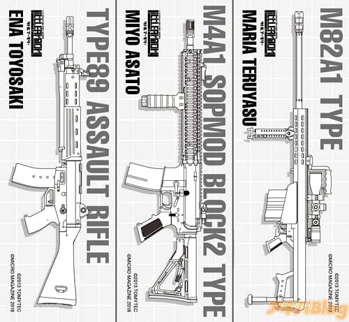 裏面は彼女たちの愛用する銃器のイラストです