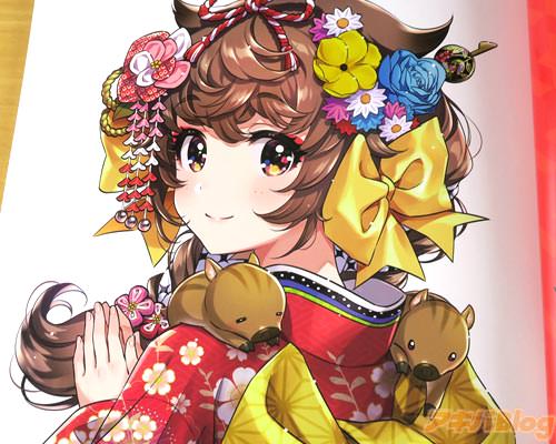 「いのしし娘ちゃん。日本郵便様の2019年の年賀トレードで描かせていただいた女の子がお気に入りだったので、別バージョンを自分でも描いてみました」