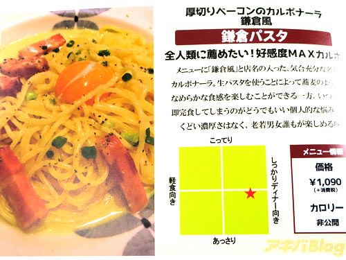 鎌倉パスタ 厚切りベーコンのカルボナーラ鎌倉風 「全人類に薦めたい!高感度MAXカルボ。生パスタを使うことによって蕎麦のようになめらかな食感を楽しむことができる」
